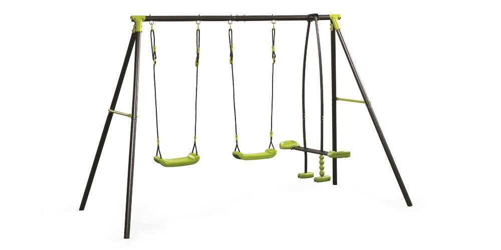 Modern play equipment  and swings made from cheaper metal and plastics