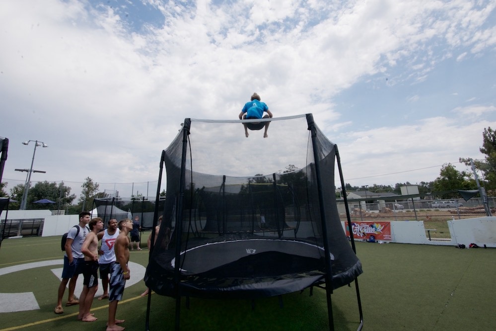 GT Games competitor bouncing high on a trampoline
