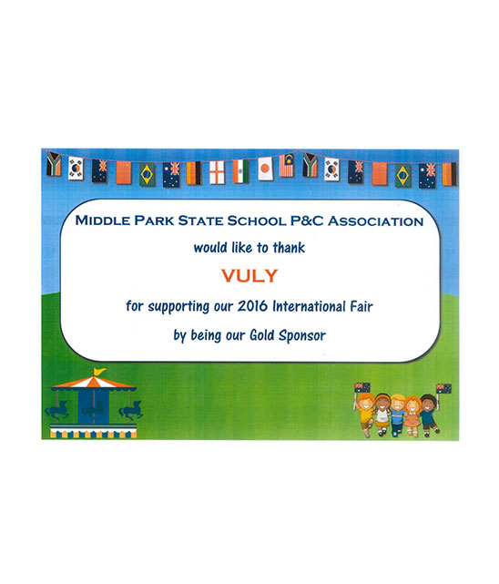 Certificate of appreciation from Middle Park State School